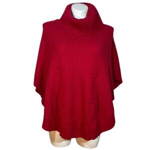 Talbots Poncho red size Large L lambs wool blend kangaroo pocket